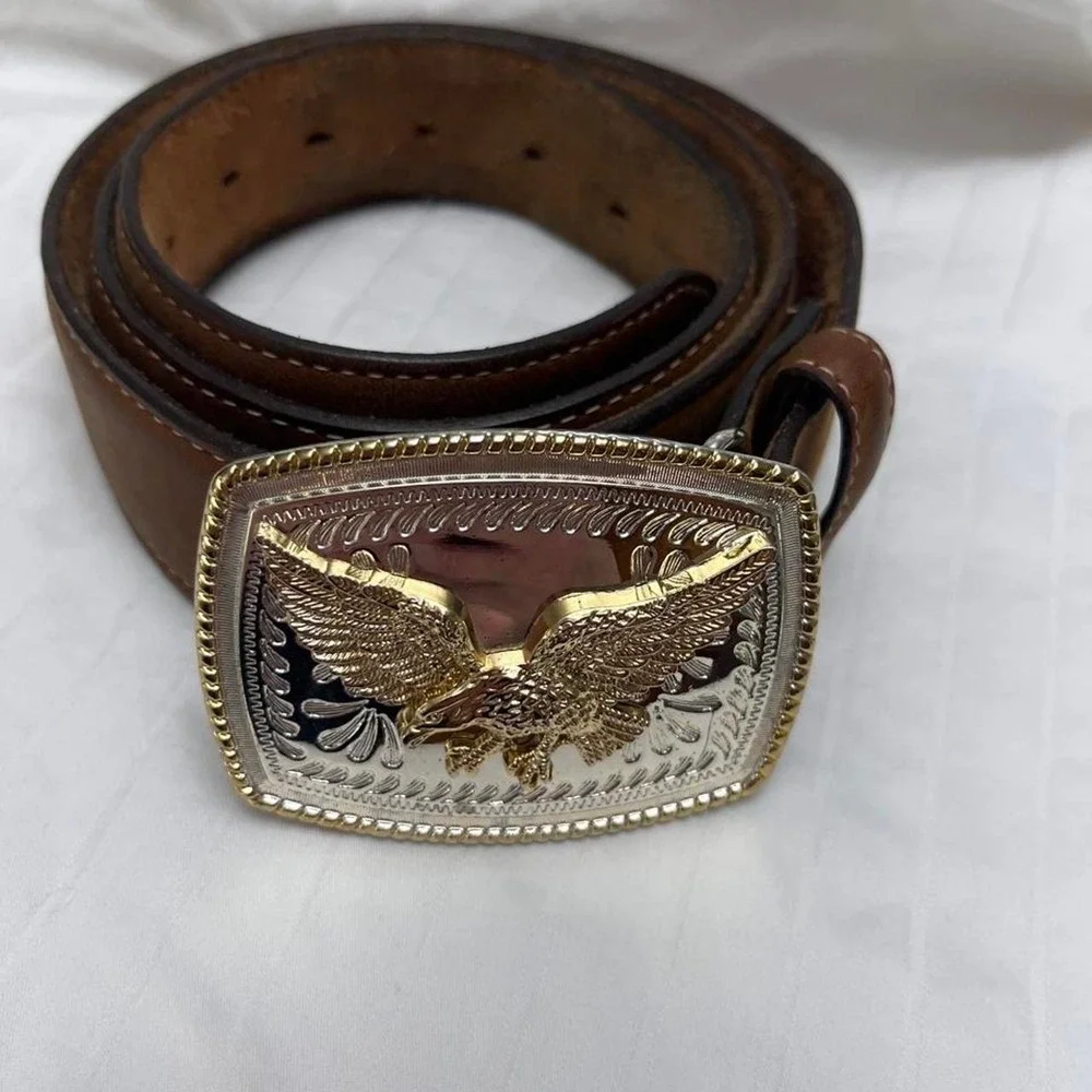 Justin Mens Western Belt Size 40 Brown Top Grain Leather Belt/ Eagle Buckle